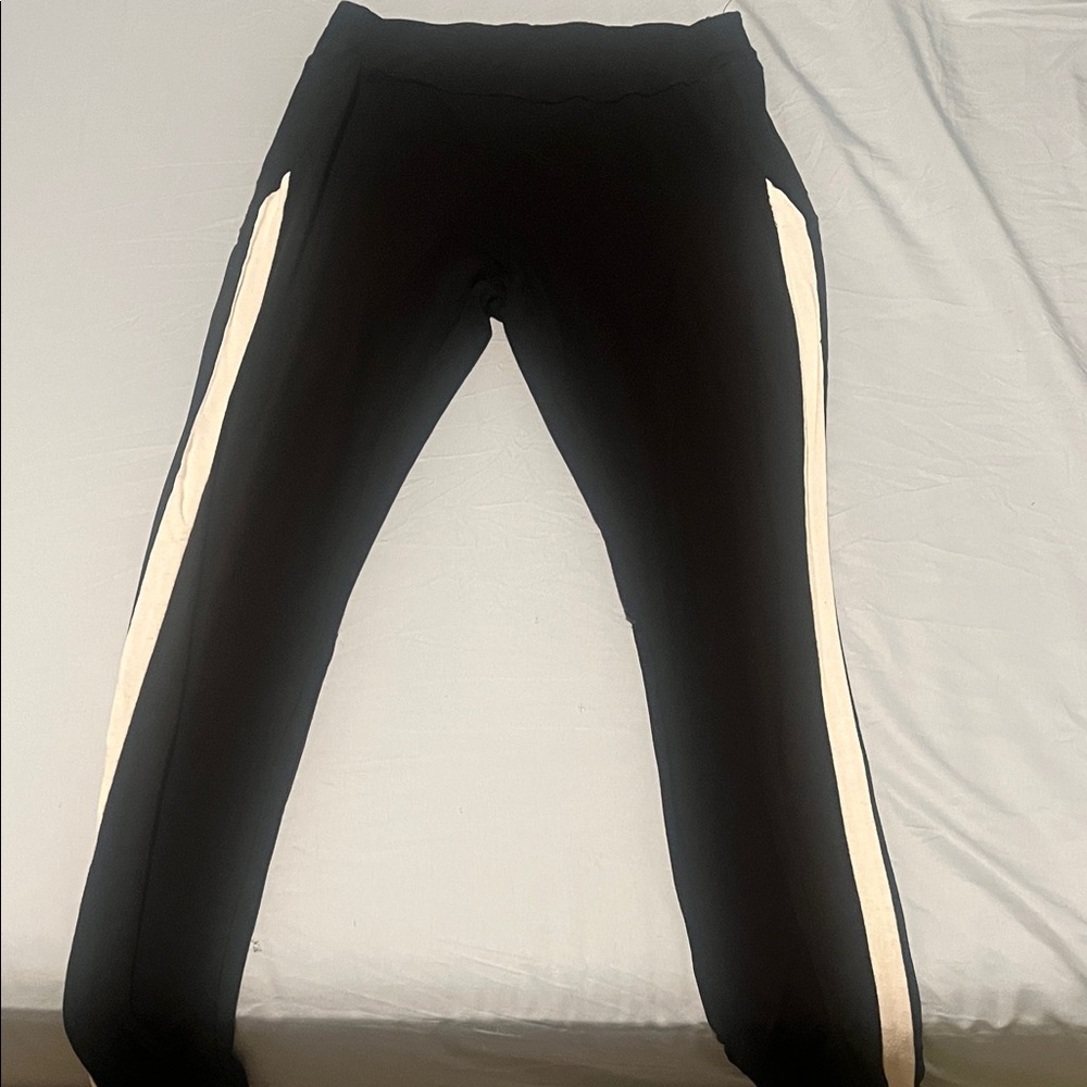 SHEIN Black Leggings with White Stripes